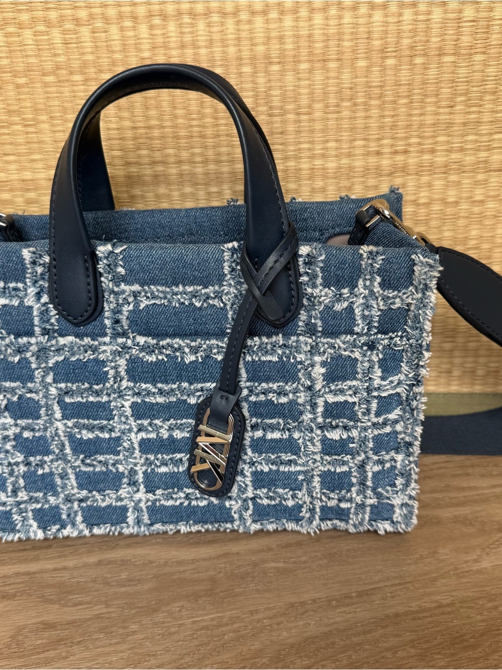 Michael Kors Gigi Small Satchel Denim Tweed Crossbody NWT MK Logo Blue
